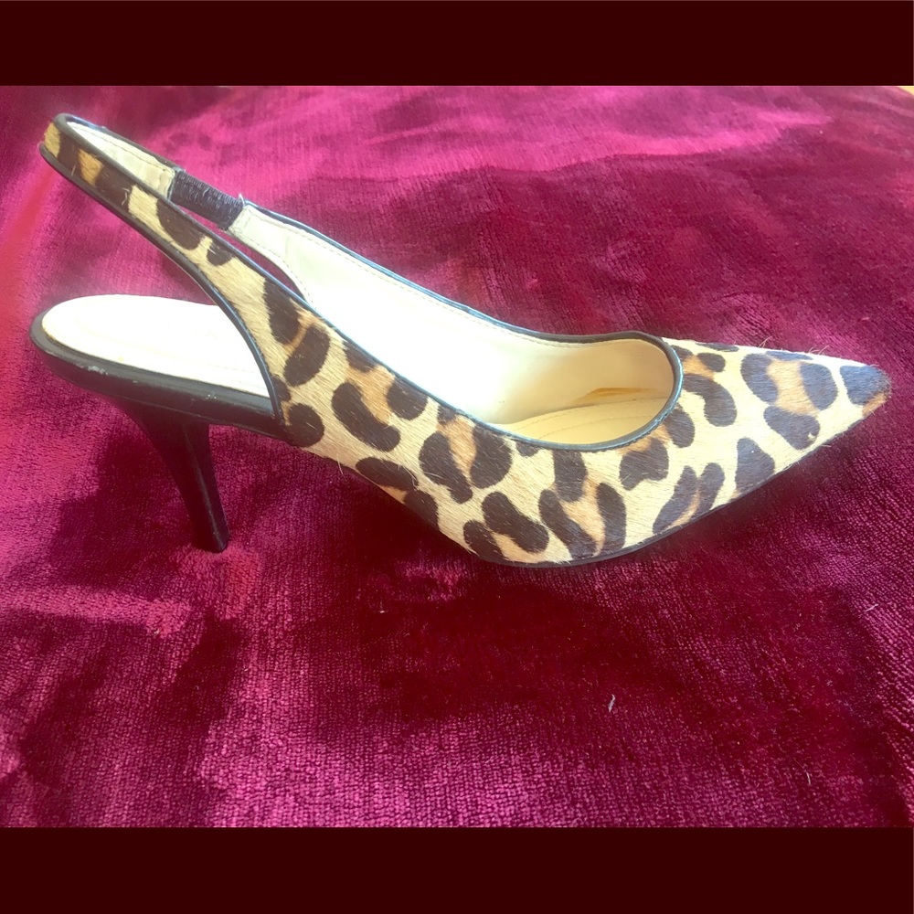 CK Leopard print calfhair slingback kitten heel